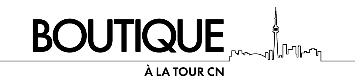 Logo de la boutique de la Tour CN, avec la ligne d'horizon de Toronto en bordure.